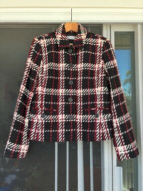 Liz Claiborne Wool Blend  Blazer Red Black Jacket Women’s Size M